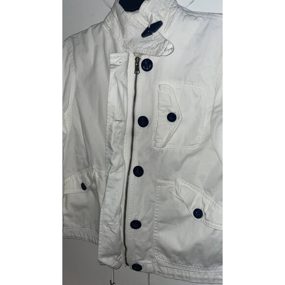 RALPH LAUREN JEANS CO Womens M White Denim Jacket Nautical Zip Button Boating - Picture 7 of 7